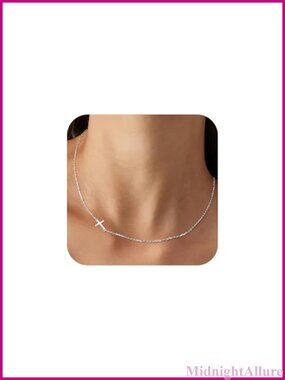 Sterling Silver Cross Necklace Choker 14K Gold Plated Dainty Small Pendant